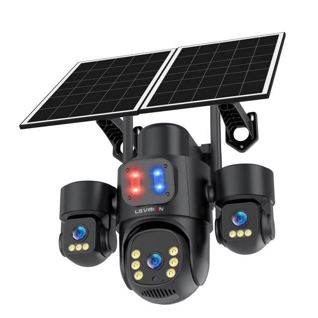LS VISION HD 6MP 12X Zoom Outdoor AI Three Lens Three Screen AOV IP 4G CCTV Solar Camera Panel PTZ Network Surveillance Camera