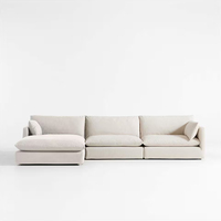 Designer-Modell im Natürlichen & Lässigen Stil 3-Sitzer Chaiselongue-Sofa Weißes Stoffbezogenes Sofa