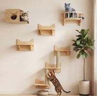 Maßgefertigte Katzenwandregale für Große Katzen 9-teiliges Holz-Wandmontage-Set mit Kletterelementen, Kratzpfosten und Katzenhöhle
