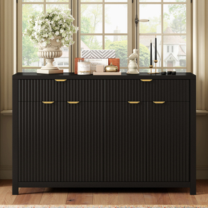 Wood Sideboard Buffet <b>Cabinet</b> with 2 Drawers & 4 Doors Adjustable Shelves Wave-Pattern Design for Living Room Hotel - Product Image 1