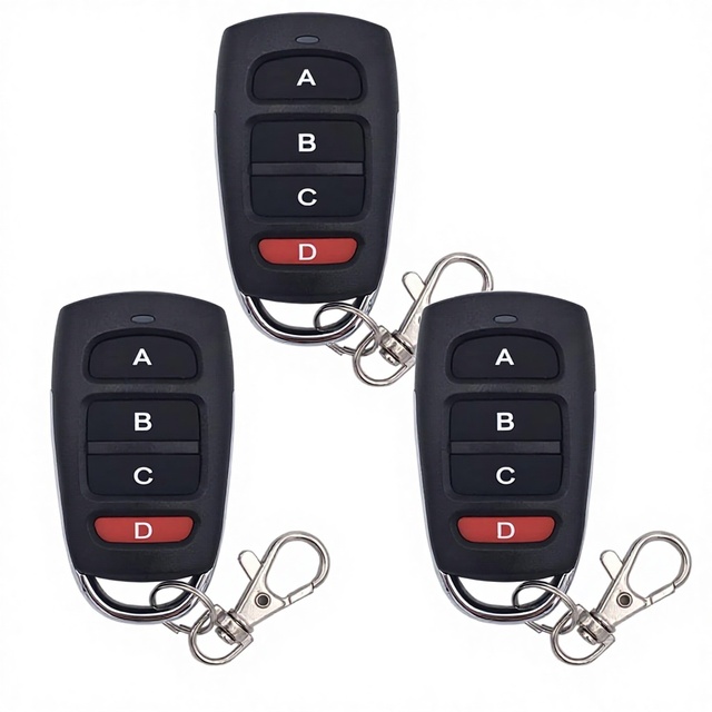 DieseRC 3pcs 433.92Mhz Fixed Code Clone Remote Control Keychain RF Transmitter 4 Buttons (A/B/C/D) Black/Red/Silver Colors Not