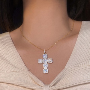 Collier pendentif micro-pavé en zircon cubique, plaqué or 18 carats, collier ras du cou en forme de croix pour femme, bijoux - Product Image 6