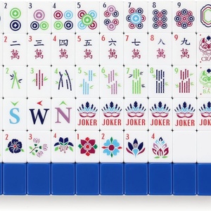 Juego de Mahjong Americano, 160 Fichas de Mahjong Americanas Grabadas en Acrílico Blanco y Azul, Juego de Mahjong con Estuche de Viaje Portátil - Product Image 1