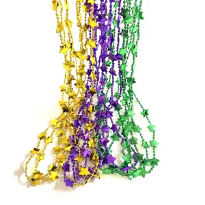 厂家批发定制嘉年华游行派对用品金色紫色绿色狂欢节珠子项链