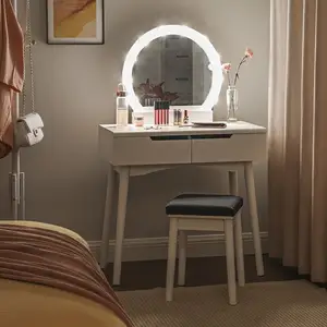 Hochwertiges schlafzimmer schwenkbarer intelligenter Glühbirne-Spiegel-Set Bild Schminktisch weißer Make-Up-Schminktisch mit Schublade