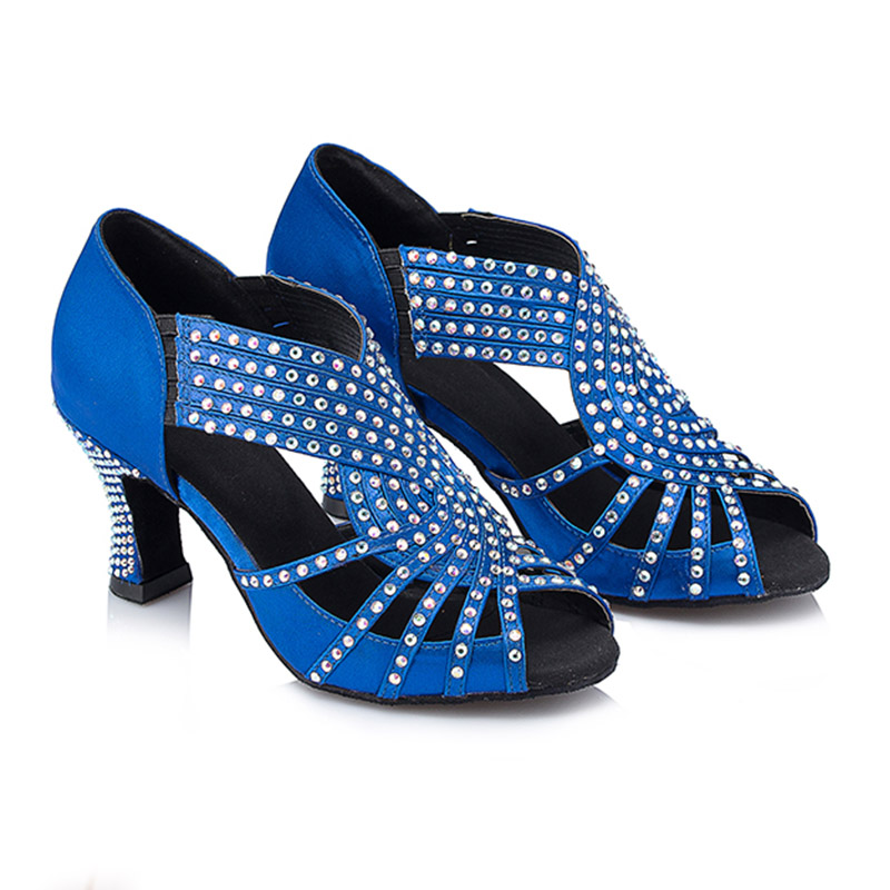 Сандалии женские на среднем каблуке, босоножки для латиноамериканских танцев, со стразами, на высоком устойчивом каблуке, черные, несколько цветов, на лето