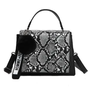 New Fashion Latest Design Ladies Snake Pattern travel hand bag luxury leather python handbag