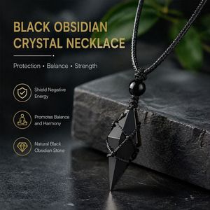Collar con colgante de obsidiana natural, diseño geométrico de constelación, para regalo de fiesta, joyería unisex - Product Image 5