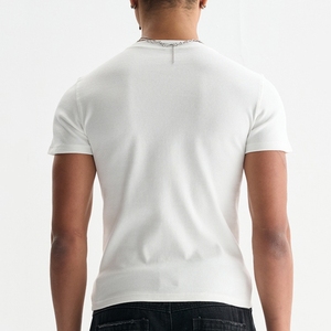 High Quality Heavy Cotton Ribbed <strong>Round</strong> <strong>Neck</strong> Slim Fit <strong>White</strong> <strong>T</strong> <strong>Shirt</strong> Cropped <strong>T</strong> <strong>Shirt</strong> for Men Personalized - Product Image 4