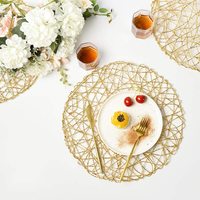 Ensemble de sets de table en papier creux écologiques de conception américaine classique, tissés avec des paillettes dorées et argentées, pour restaurants