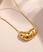 Kalung Liontin Berlian Warna-warni N0666 Fashion, Lapis Emas 18k, Bahan Stainless Steel, Perhiasan Cantik, Kalung Choker Wanita