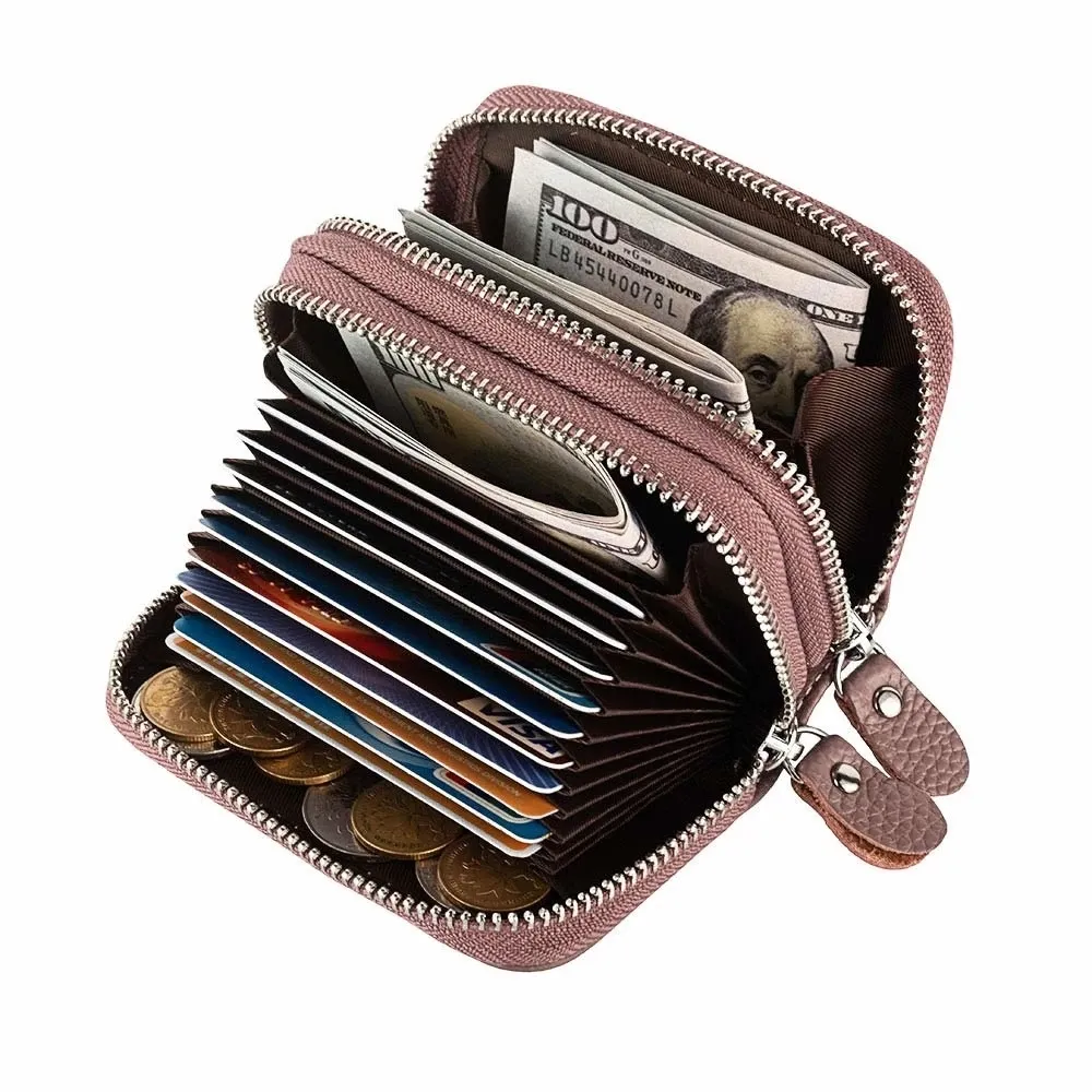 Womens Wallets Purses Multifunction Female Design Women's Genuine Leather RFID Secure Zipper Credit Card Holder