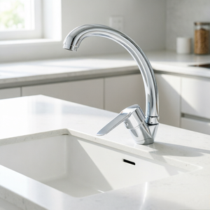 Robinet de cuisine moderne à un seul trou en alliage de zinc avec corps chromé et cartouche céramique, idéal pour les cuisines d'hôtels et d'appartements - Product Image 5