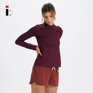 De algodón de cuello alto Spandex OEM jersey de corte Slim <span class=keywords><strong>camisetas</strong></span> para damas de manga larga o-Cuello <span class=keywords><strong>mujer</strong></span> llano T Shirt - Product Image 2