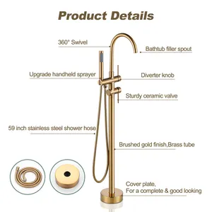 Bathroom Sanitary Ware Solid Brass Floor Freestanding Bathtub Tap Faucet Gold Bathtub Faucet