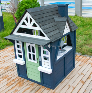 Casita de Juegos de Madera Premium para Exteriores con Puerta Verde, Jardineras, Chimenea y Cocina de Juguete - Cabaña Infantil para Jardín - Product Image 2