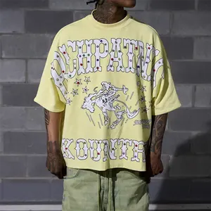 Individuelle Streetwear hersteller geschnittene Kante Säure-Wäsche-T-Shirt Strass dtg-T-Shirt Übergröße zugeschnitten schwergewicht boxy fit T-Shirt Herren