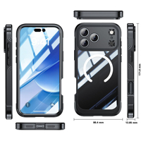 Coque de protection transparente antichoc magnétique 3-en-1 JUNBO pour iPhone 18 17 16 15 Pro Max compatible avec la charge sans fil