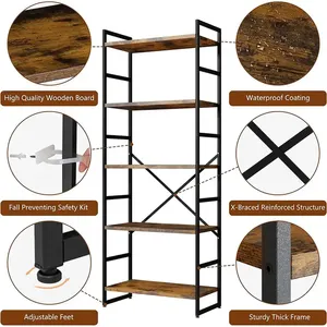 Estante industrial moderno para libros, estante de almacenamiento, estantería de 5 niveles, estantería alta, fábrica al por mayor para <span class=keywords><strong>muebles</strong></span> de sala de estar - Product Image 5