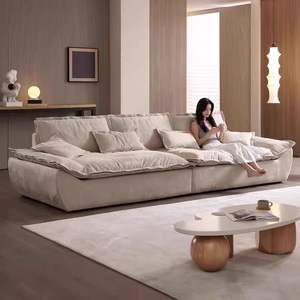 2025 nouveau Design Simple haut de gamme en daim canapé <span class=keywords><strong>petit</strong></span> salon <span class=keywords><strong>bateau</strong></span> droit minimaliste crème Style <span class=keywords><strong>bateau</strong></span>-forme canapé velours canapé - Product Image 1