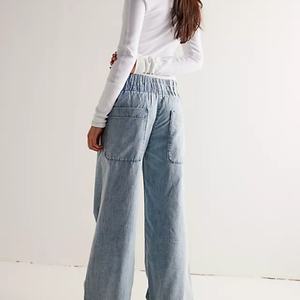 Breezy High Waist Straight Breathable Embroidered Cartoon Pattern <b>Light</b> Wash Casual Denim <b>Pull</b>-On Jeans - Product Image 2