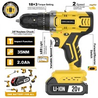 Perceuse à percussion sans fil professionnelle 20V au lithium pour la construction, kit DIY avec mandrin auto-serrant 3/8 de 30 mm 2,0 Ah, alimenté par batterie OEM