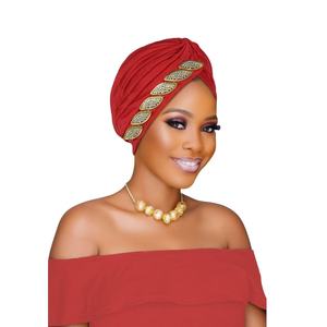 Gorro de cabeza tradicional africano con diamantes de imitación, turbante Hijab de mujeres musulmanas latinoamericanas, fabricante de sombreros de moda para venta al por mayor - Product Image 2