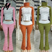 Valentine's Day Custom 3 Piece Women Boutique Loungewear Set High Quality Long Sleeve Outfits T-Shirts Fold Over Flare Pants