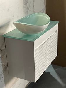 Mueble de Baño Esquinero <span class=keywords><strong>Pequeño</strong></span> para Hotel, Moderno, de Pared, Ecológico, Duradero, Impermeable, de PVC con Lavabo de Vidrio - Product Image 5