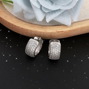 JXX Factory Direct Sales High Quality Brass <b>Huggie</b> Earrings <b>Silver</b> Plated Zircon Hoop Trendy Geometric Shape Jewelry for Women - Product Image 2