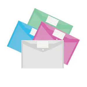 Folder Dokumen Plastik Bening Ukuran A4 Kualitas Tinggi Folder File Amplop Multiwarna dengan Tombol Jepret