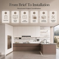 Dapur Modern Ramah Lingkungan Warna Taupe Hangat dengan Konstruksi Particleboard, Laci Geser, Keran, dan Engsel Soft Close