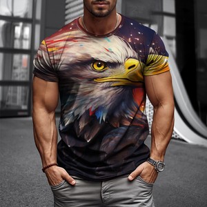 2025 verano imprescindible bandera americana águila 3D estampado hombres manga corta Camisetas cuello redondo con Animal divertido EE. UU. Gráfico - Product Image 1