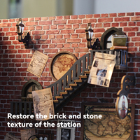 Kit d'insertion d'étagère de recoin de livre de gare de train en bois 3D DIY Kit de modèle miniature étagère avec serre-livres lumineux pour cadeaux d'anniversaire