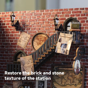 Kit d'insertion d'étagère <span class=keywords><strong>de</strong></span> recoin <span class=keywords><strong>de</strong></span> livre <span class=keywords><strong>de</strong></span> <span class=keywords><strong>gare</strong></span> <span class=keywords><strong>de</strong></span> train en bois 3D DIY Kit <span class=keywords><strong>de</strong></span> modèle miniature étagère avec serre-livres lumineux pour cadeaux d'anniversaire - Product Image 3