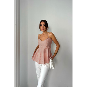 Blusa con Tirantes Estilo Waffle a Rayas Marrones con Detalles Oscuros, Talla S para Mujer - Product Image 2