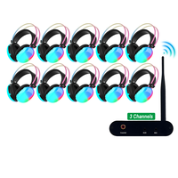 10 Casques Disco Silencieux à 3 Canaux pour Fêtes Saines Yoga Fitness avec 1 Émetteur Rechargeable 500m