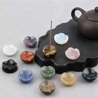 Vente en gros de fleur en cristal naturel porte-brûleur d'encens avec logo personnalisé pétale diffuseur d'aromathérapie pierre pour décorations de méditation