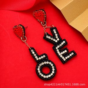 Nueva gran oferta, moda de alta calidad, pendientes hechos a mano con cuentas para el Día de San Valentín, pendientes de corazón con letras LOVE, bohemios - Product Image 4