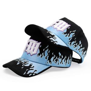 High Quality 5 Panel 3D Embroidered Custom Cotton Rhinestone Satin Lined Flame Baseball Cap Hats - Product Image 1