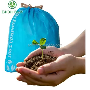Biodegradable disposable plastic dustbin poly bag trash garbage bag with drawstring PBAT PLA Cornstarch bags