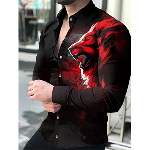 Luxury Social Men Shirts Turn-down Collar Buttoned Shirt Casual Tiger Print Long Sleeve Tops Men's Clothing Prom Party Cardigan
