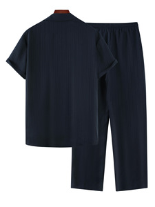 Set <span class=keywords><strong>estivo</strong></span> da <span class=keywords><strong>uomo</strong></span> con camicia a maniche corte a righe e pantaloni, abbigliamento casual per la casa, può essere indossato anche all'esterno, <span class=keywords><strong>pigiama</strong></span> leggero, di alta gamma per l'estate. - Product Image 2