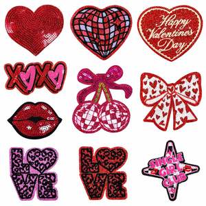 New Iron-On <b>Sequin</b> Glitter Embroidery <b>Red</b> Heart Lip Bow Xoxo Cherry Xoxo Valentine Patch for Clothes Hat Decoration - Product Image 1
