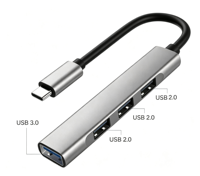 Base de conexión 4 en 1 con 4 puertos USB 3.0, velocidad de hasta 5 Gbps, cuerpo de aleación de aluminio, para portátil, PC, móvil.