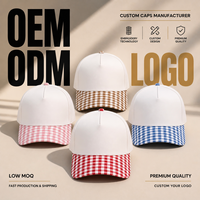 Gorra de Béisbol Snapback Personalizada con Estampado de Cuadros, Visera Curva, Corona Blanca, Ajustable, Unisex, en Colores Marrón, Rosa, Azul y Rojo