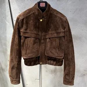 New Stylish <strong>Suede</strong> <strong>Jacket</strong> with Big Pockets Real Sheepskin <strong>Women</strong> <strong>Suede</strong> Bomber <strong>Jackets</strong> - Product Image 1