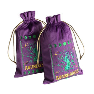 Borsa per carte <span class=keywords><strong>Taro</strong></span> con coulisse in velluto viola con ricamo personalizzato con custodia in cotone di buon velluto - Product Image 2