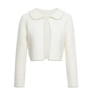Nuovo <span class=keywords><strong>Cardigan</strong></span> Corto <span class=keywords><strong>Bianco</strong></span> da <span class=keywords><strong>Donna</strong></span> 2026 - Colletto Peter Pan con Perle, Maglia Dolce e Corta - Product Image 4