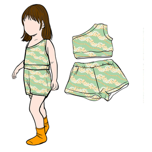Ensemble B15 Haut à une épaule et short pour filles, personnalisation rapide, couleur unie, vêtements pour bébés, ensemble pull en coton, style européen - Product Image 2